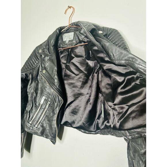 SAMANTHA SIPOS Black Ribbed 100% Leather Biker Cropped Jacket Size Extra Small - Picture 9 of 11
